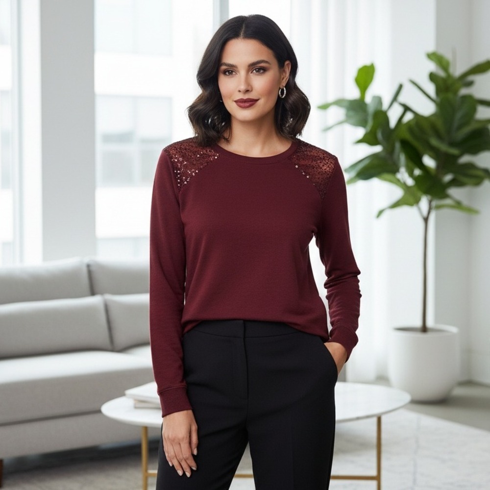 Democracy Sequin Shoulder Pullover Top Women's Sm… - image 1